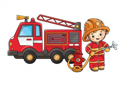 Coloring explanations colouring page fire truck with fireman and fire hose