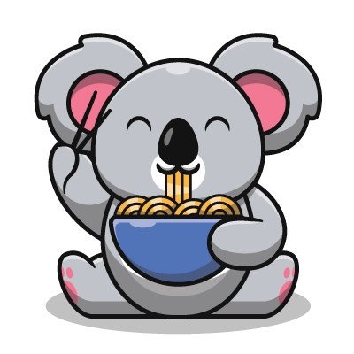 Coloring explanations kawaii coloring page: koala eating pasta or ramen