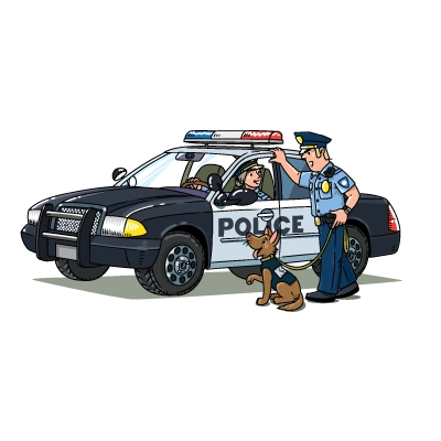 Explications du coloriage coloriage voiture de police avec policiers et chien 