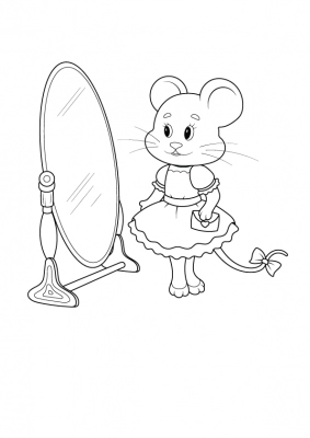 Coloring explanations coloring little mouse in front of a mirror