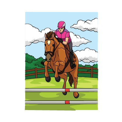 Explications du coloriage coloriage équitation : cavalier et saut d'obstacle
