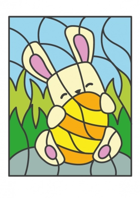 Explications du coloriage coloriage magique: lapin de pâques avec un gros oeuf