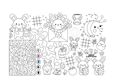 Explications du coloriage  set de table à colorier pour enfants - thème printemps et pâques