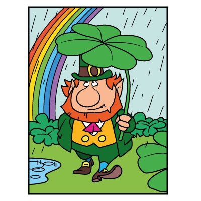 Explicaciones para colorear leprechaun bajo la lluvia con un arcoíris