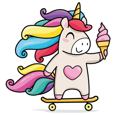 Erklärungen zur Malvorlage personalisierbares ausmalbild einer einhorn auf einem skateboard mit eiscreme.