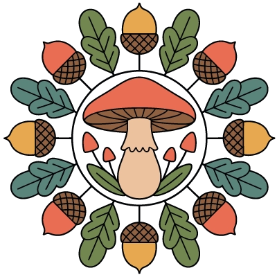 Erklärungen zur Malvorlage mandala mit pilzen, eicheln und eichenblättern – personalisierbares herbst-malbuch mit namen