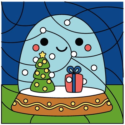 Uitleg bij kleurplaat magische sneeuwbol voor kerstmis – kleurplaat met nummers om te personaliseren