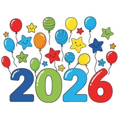 Erklärungen zur Malvorlage ausmalbild frohes neues jahr oder geburtstag 2026 – ballons, sterne und personalisierbare nachricht