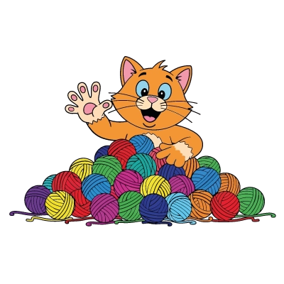 Explicações de desenho coloração de gato com novelos de lã – grátis e personalizável