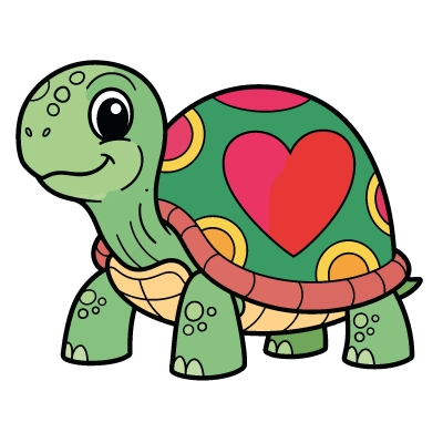 Explicações de desenho desenho para colorir de tartaruga com coração e nome personalizável – animal fofo para imprimir