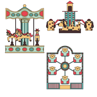 Uitleg bij kleurplaat kleurenboek van de kermis en pretpark met attracties en aanpasbare naam