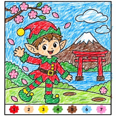 Colouring explanations magic colouring with name – christmas elf girl in japan