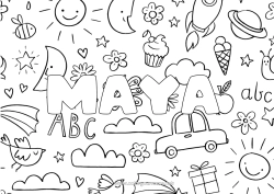 Coloriage personnalisable Nom décoré Doodle Fond décoratif