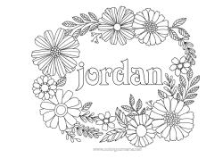 Pagina da colorare personalizzabile Fiori Primavera Nome decorato Disegni intermedi