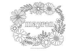 Pagina da colorare personalizzabile Fiori Primavera Nome decorato Disegni intermedi