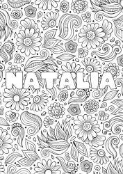 Customizable coloring page Flowers Calm and zen Spring Leaves Decorated name Antistress