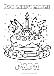 Página de desenho personalizável Bolo Aniversário Pokemon Manga Feliz aniversário (francês) Mensagem Desenho Animado