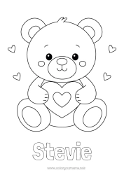 Aanpasbare kleurplaat Beer Schattig Hart Ik hou van jou Knuffelbeer Valentijnsdag Bosdieren Spellen en speelgoed Knuffel