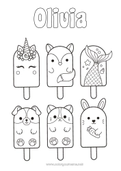 Pagina da colorare personalizzabile Kawaii Unicorno Volpe Coniglio Animale Pesce Dolci, zuccherini Gelato Disegni da colorare facili Animali marini o acquatici CanI e gatti Draghi, unicorni e animali fantastici Animali della foresta