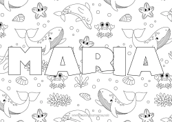 Coloriage personnalisable Baleine Mer Animal Crabe Coquillages Étoile de mer Animaux marins ou aquatique Fond décoratif