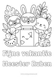 Coloriage personnalisable Chat Kawaii Vacances Lapin Animal Ourson Fruits Chiens et chats Animaux de la forêt Hibiscus Pastèque Valises et bagages Lunettes de soleil
