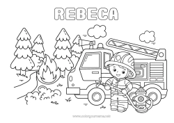 Colorear personalizable Bombero Camión de bomberos Vehículos de rescate y emergencia Profesiones de Seguridad Bosque
