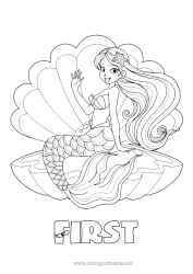 Colorear personalizable Princesa Mar Sirena Cuento de hadas Conchas marinas Animales marinos o acuáticos