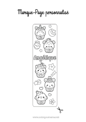 Coloriage personnalisable Gâteau Kawaii Nourriture Marque page Gourmandises, sucreries Cupcake
