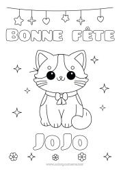 Coloriage personnalisable Chat Kawaii Fête Animal Chiens et chats