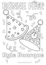 Pagină de colorat personalizabilă Aniversare La mulți ani! Sărbătoare La mulți ani! Pălărie Ceas