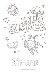 Customizable coloring page Holidays Summer Sun Symbols Cocktail