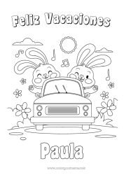 Customizable coloring page Holidays Bunny Vehicles Car Forest animals Cars, vans, and motorhomes