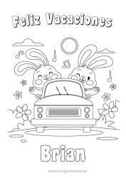 Customizable coloring page Holidays Bunny Vehicles Car Forest animals Cars, vans, and motorhomes