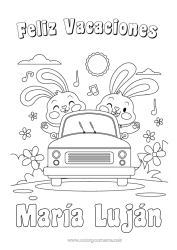 Customizable coloring page Holidays Bunny Vehicles Car Forest animals Cars, vans, and motorhomes