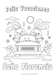 Customizable coloring page Holidays Bunny Vehicles Car Forest animals Cars, vans, and motorhomes