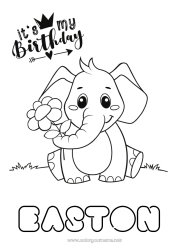 Aanpasbare kleurplaat Schattig Verjaardag Olifant Dier Eenvoudige kleurplaten Verjaardag (Frans) Bericht Boerderijdieren Wilde dieren van Afrika