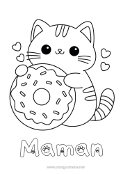 Aanpasbare kleurplaat Schattig Kat Kawaii Dier Donuts Eenvoudige kleurplaten Honden en katten