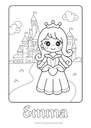 Página de desenho personalizável Castelo Kawaii Princesa Conto de Fadas Desenho Animado Princesas famosas