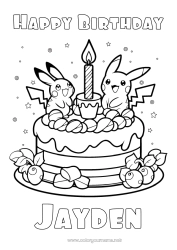 Tilpassbar fargeleggingssiden Kake Bursdag Pokémon Manga Gratulerer med dagen! Tegnefilm