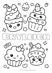 Página de desenho personalizável Kawaii Cereja Estrelas Frutas Guloseimas, doces Cupcake