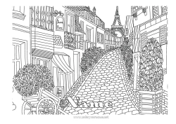 Página de desenho personalizável França Colorações Complexas Paisagem urbana Torre Eiffel Paris Monumento