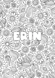 Página de desenho personalizável Flores Calmo e zen Primavera Folhas Nome decorado Anti-stress