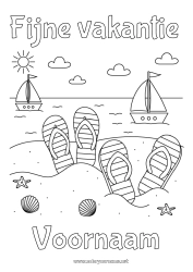 Pagina da colorare personalizzabile Vacanze Spiaggia Barca Conchiglie Infradito Animali marini o acquatici Veicoli marittimi