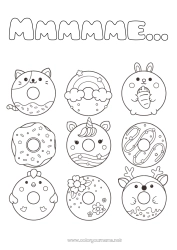 Página de desenho personalizável Gato Kawaii Unicórnio Coelho Animal Arco-íris Rosquinhas Guloseimas, doces Cães e gatos Dragões, unicórnios e animais fantásticos Animais da floresta Veado