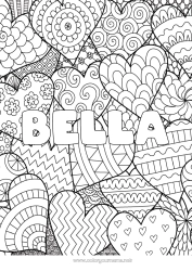 Página de desenho personalizável Coração Mandala Eu te amo Nome decorado
