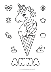 Coloriage personnalisable Kawaii Licorne Animal Gourmandises, sucreries Glace Coloriages intermédiaires Dragons, licornes et animaux fantastiques