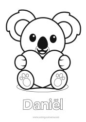 Coloriage personnalisable Mignon Coeur Kawaii Je t'aime Animal Koala Coloriages faciles Autres animaux du monde