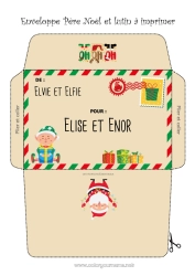 Colorear personalizable Papá Noel Elfos de navidad Navidad Sobre Sobre para imprimir Viaje del duende navideño Sobre de Navidad Sobre para el correo del elfo de Navidad