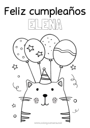 Pagina da colorare personalizzabile Gatto Compleanno Palloncini Festa Animale Disegni da colorare facili CanI e gatti