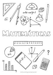 Kolorowanka personalizowalna Kredka Powrót do szkoły Artykuły szkolne Kątownik Kalkulator Matematyka Formy geometryczne Kompas Okładka zeszytu